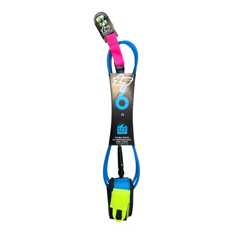 IS 6ft 6.5mm Neon Pop Utility Double Swivel Surf Leash